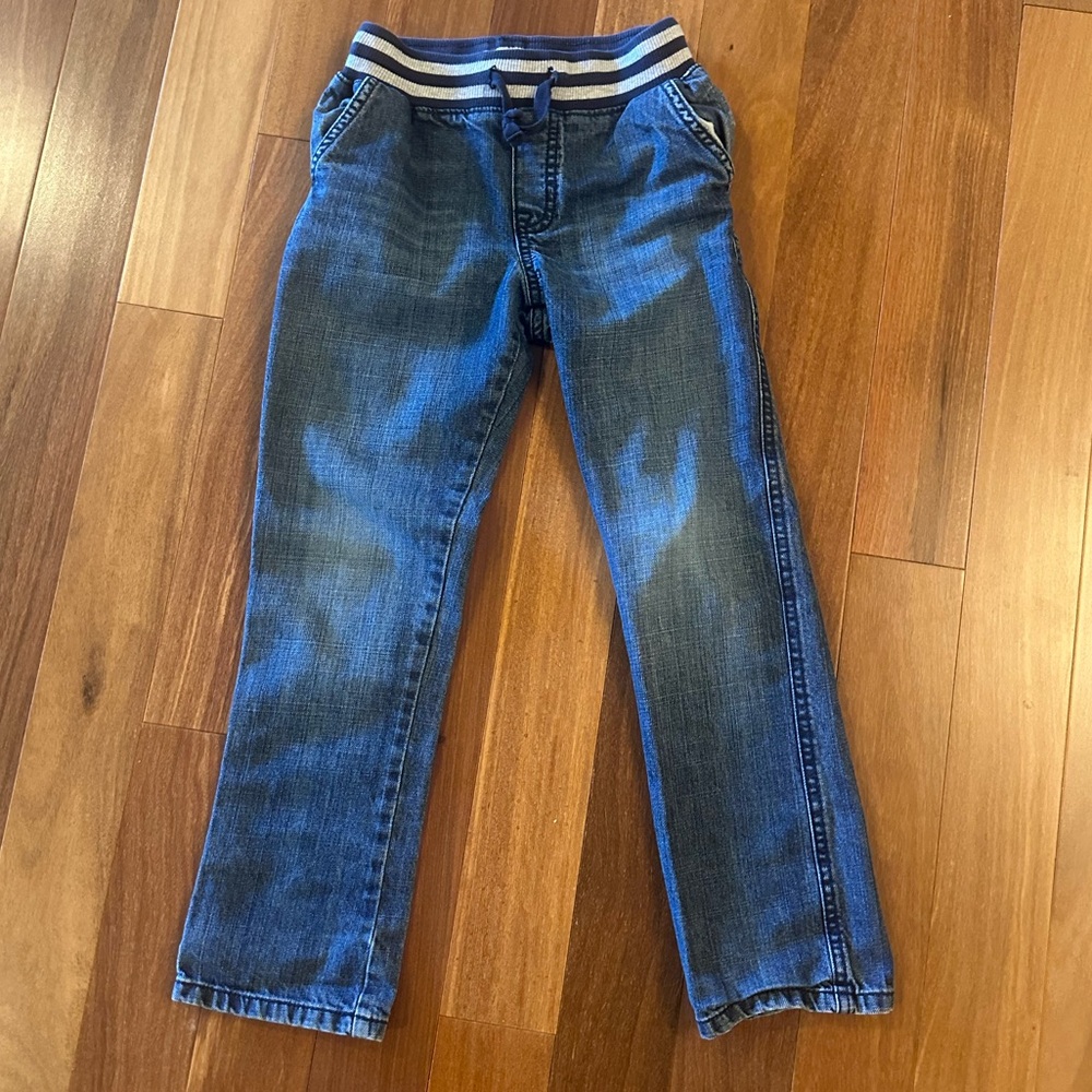 Gymboree Classic Blue Kids Jeans Sz 7 Striped Comfy Stretch Waistband - EUC